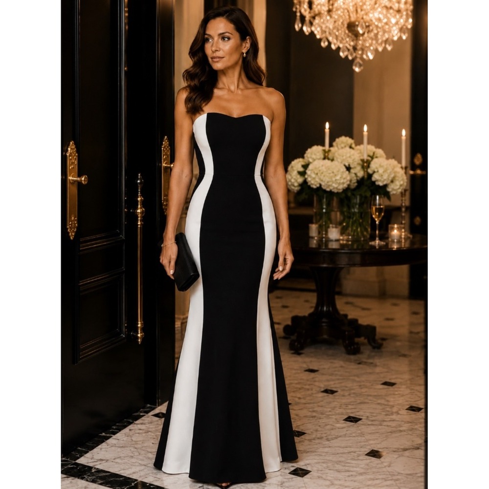 Issue Black & White Strapless Evening Gown
